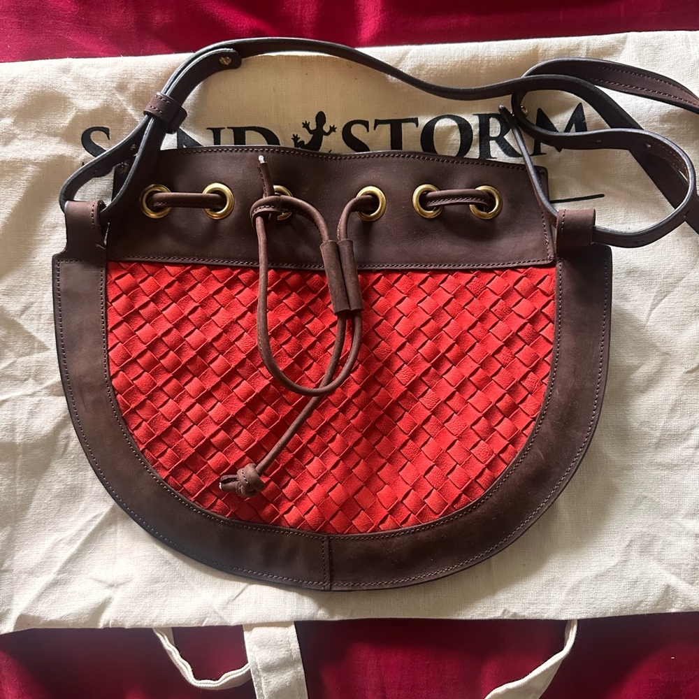Sandstorm Kenya Woven Suede Bucket Crossbody • Flame • Leather Artisan Bag